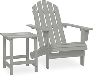 vidaXL Solid Fir Wood Garden Adirondack Chair with Table Outdoor Furniture Set Wooden Patio Terrance Backyard Armchair Seating and Table Grey