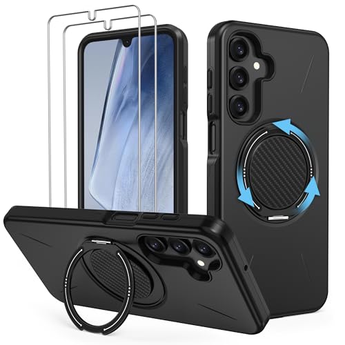 Aropuktek for Galaxy-A16-5G Phone Case/Galaxy-A17-5G Phone Case: 2X Screen Protectors, 360° Rotatable Kickstand, Military-Grade Dual-Layer Protection, Slim Fit Phone Case for Android A16/A17 Black