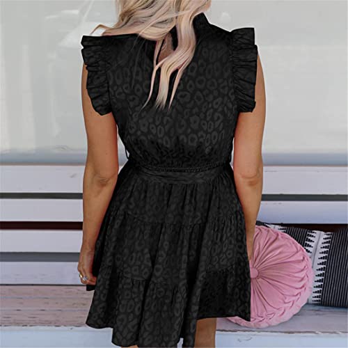 Robe de plage décontractée Adhdyuud imprimé léopard rose col rond taille L - 3
