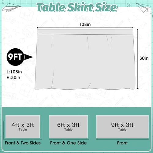 Image of 9FT Green and White Composition Table Skirt Teacher Desk Skirt for Composition Notebook Classroom Decor Rectangle Table Cover for Back to School Party Supplies Kindergarten Office Bookcase Cabinet