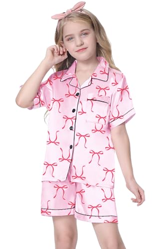 Image of Girls & Womens Satin Pajamas Set, Silk Button-Down Sleepwear 2 Piece Nightwear, 3 Years - Women XXL