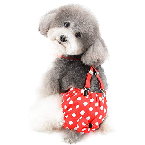 Ranphy Dog Sanitary Panties Female with Suspenders Washable Dog Diapers Polka Dot Doggy Underwear Reusable Dog Heat Panties Doggie Nappies Belly Bands Safety Pants with Bow-knot with Bow-knot
