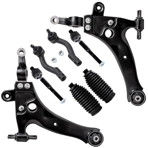 Image of Detroit Axle - 8pc Front Lower Control Arms w /o Ball Joints, Inner Outer Tie Rods & Rack Boots for 2001-2006 Kia Magentis - [2001-2005 Optima]