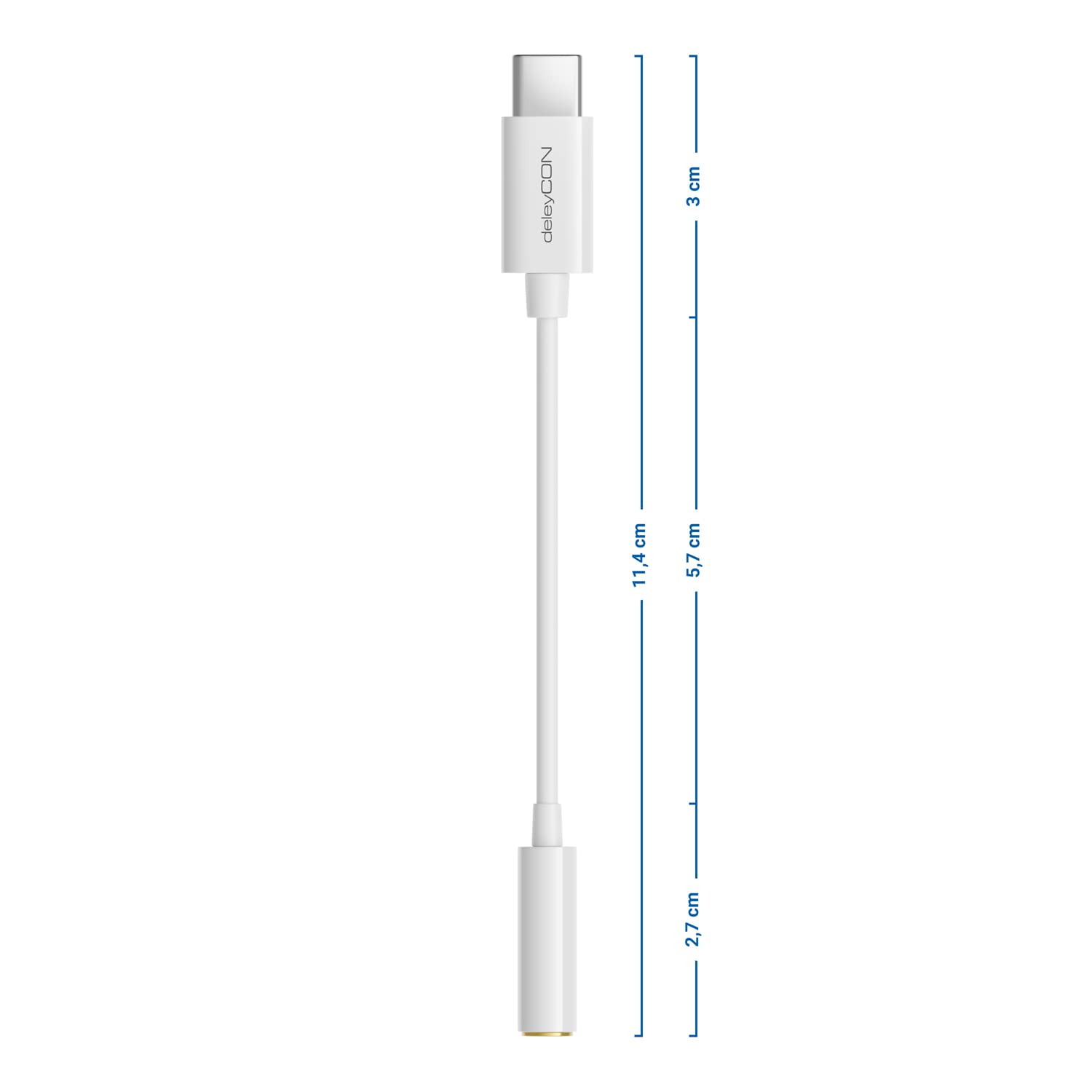 deleyCON 10cm Adattatore Cuffie USB‑C a Jack 3,5mm AUX - Compatibile con Apple, Samsung, Google, Huawei, Xiaomi, Smartphone, Tablet, Laptop, PC, Surface, Cuffie e Altoparlanti - Bianco