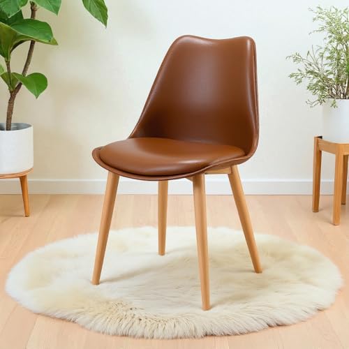 Image of Amazon Brand - Umi Eames Nordan Metal Stylish Modern Furniture Plastic Chairs & Wooden Grain Finish Metal Legs & Padded Seat Cushion in Brown Color