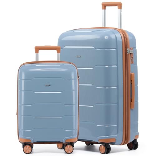 CRUW 2-Piece Luggage Set Expandable Polypropylene Suitcase Set TSA Locks 8 Silent Spinner Wheels Lightweight Nested Suitcases Travel Set easyJet BA Jet2 Airline-Approved Carry-On & Large Check in