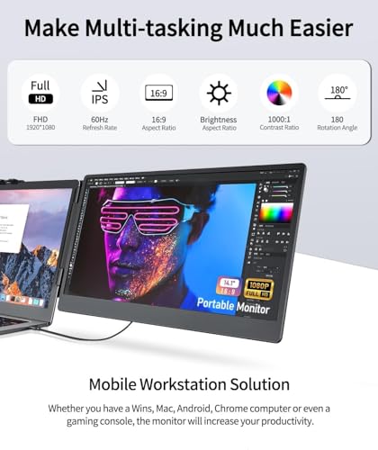 Image of Macsecor 14.1'' Laptop Screen Extender, 1080P FHD IPS Portable Dual Monitor for Laptop, USB C HDMI Plug-Play Monitor Extender for 13''-17.3'' Laptops, for Mac /Wins /Android /Switch