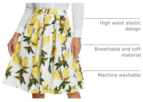 Image of Tandisk Women's Vintage A-line Printed Pleated Flared Midi Skirt with Pockets