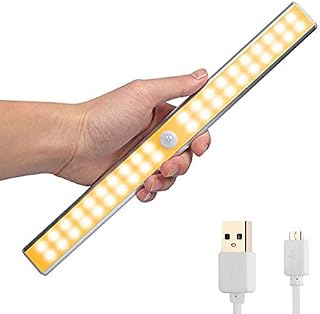 Zikud Motion Sensor Night Light,Wardrobe Light 30CM 40 LED USB Rechargeable,Single Row LED,with Magnetic Strip Stick on Cabinet Closet Stairs Step Under Corridor (40 LED Warm White)