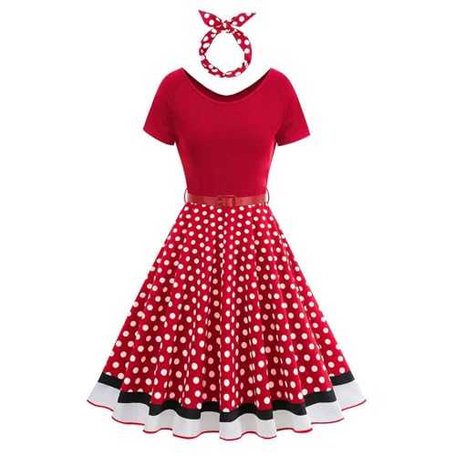 Vestido de lunares estilo retro con manga corta y cuello de pico