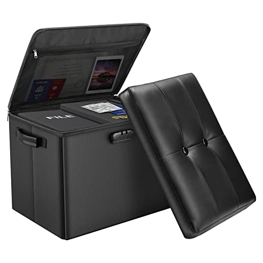 DocSafe Storage Ottoman with Lock,Fireproof Folding Ottoman Foot Rest Stool Storage Chest with Storage Safe for Important Documents,Waterproof 17 Inches Short Ottoman Foot Stool with Handles,Black