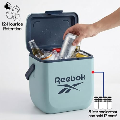 Reebok 8L Hard Cooler,Officially Licensed Portable Cooler Ice Chest with Handle, Holds 12 Cans, 12-Hour Ice Retention,Light Blue by Reebok - Image 4