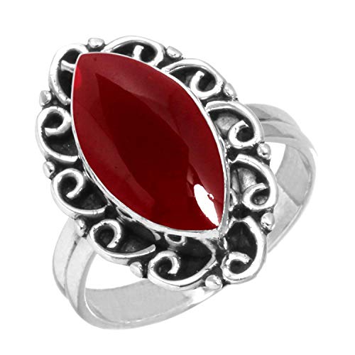 925 Sterling Silber Ring für Frauen Männer, Boho Rot Granat Quarz Edelstein Silberring Größe 63(20.1), Valentinstag - Geschenk für Mama, Edelstein 925 Silberschmuck Cover