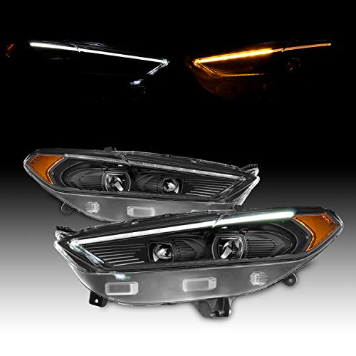 AKKON - For 2013-2016 Ford Fusion LED DRL Black Bezel Dual Projector Headlight Switchback Signal Lamp Assembly Left + Right