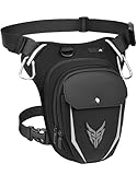 Leathario Motorrad Beintasche Damen und Herren,Leg Bag Wasserdicht,Oberschenkeltasche mit Erweiterbarem Stauraum,Tasche Bein für Radfahren Wandern,Gürteltasche mit 2 Karabinern Reflexstreifen Schwarz