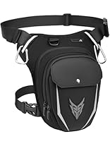 Leathario Motorrad Beintasche Damen und Herren，Leg Bag Wasserdicht，Oberschenkeltasche mit Erweiterbarem Stauraum，Tasche Bein für Radfahren Wandern，Gürteltasche mit 2 Karabinern Reflexstreifen Schwarz