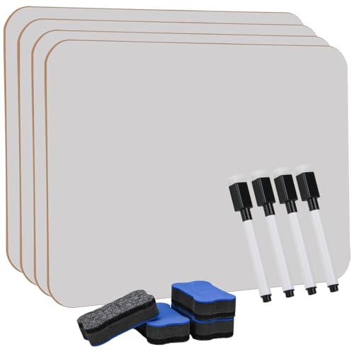 Hisredsun 4 Stück whiteboard klein, Mini Whiteboard a4, abwischbare tafel mit 4 Stiften und 4 Radiergummis, kleines whiteboard für Klassenzimmer, Zuhause und Büro