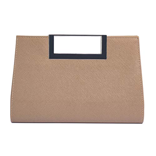 Wallyn's Clutch Purse For Women Evening Party Metal Grip Cut It Out Handbag With Shoulder Chain Strap, Khaki, Large #TOP1
