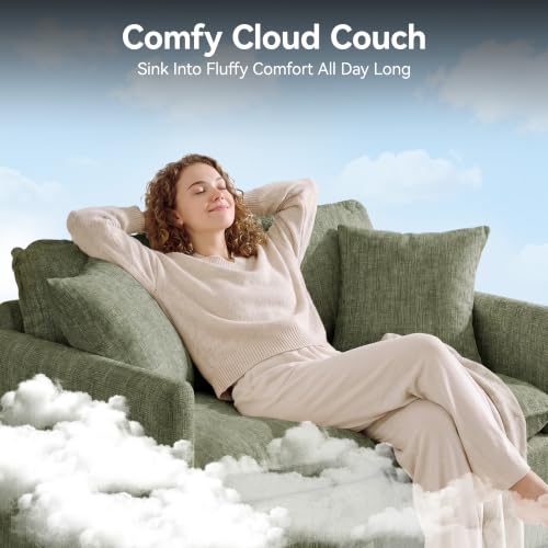 Image of 30'' Cloud Single Couch, Cloud Sofa with Throw Pillow, Modern 1 Seater Reading Chair with Deep Seat, Accent Chairs for Living Room, Bedroom, Small Apartment, Light Green