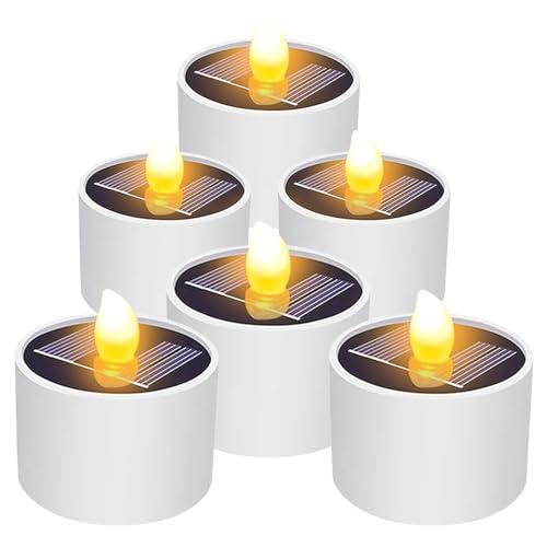 NEOVSUNY 6 Stück Solar Teelichter Außen Wasserdicht Dusk To Dawn Outdoor Beleuchtung Wiederverwendbare LED Teelicht Kerzen für Laterne Garten Camping und Home Decor Warmweiß