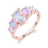CiNily 14K Rose Gold Plated Pink Fire Opal Ring for Women October Birthstone Engagement Wedding Ring Size 7