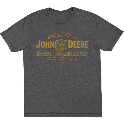 John Deere Mens Ultra Soft Vintage Wash Farm Implements Logo Tshirt in Heathered Black (US, Alpha, XX-Large, Regular, Regular, Heathered Black)