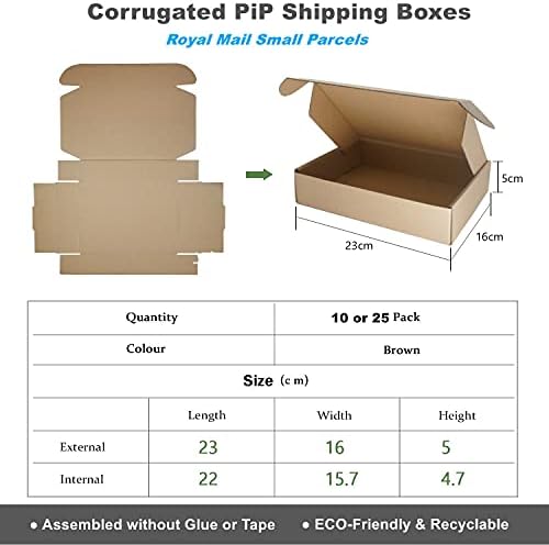 Corrugated Cardboard Shipping Boxes, 23×16×5cm Royal Mail Small Parcel PiP Postal Boxes, Brown Packaging Mailing Boxes for Business, Posting, Storing or Gift (Pack of 10)