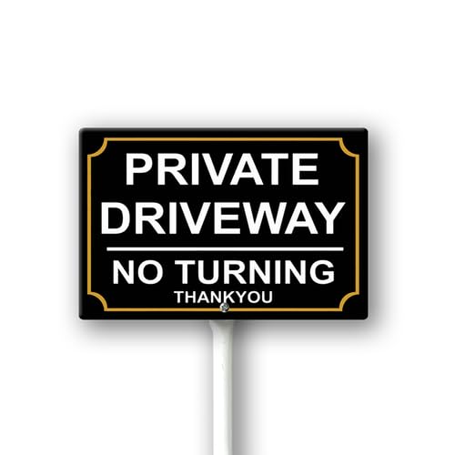 Vdenvileye Private Driveway No Turning Sign For House, 12" x 8" All Aluminum Construction Yard Sign With 12.8" Long Stake, UV Protected Weather Resistant and Easy Install for Lawns Garden