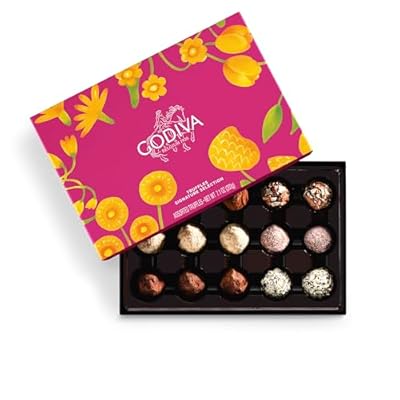 Godiva Signature Truffles Limited Edition Spring Gift Box, Belgian Dark & Milk Chocolates with Ganache Centers, Gourmet Mother's Day Chocolate Gifts, Kosher, 15 Pc