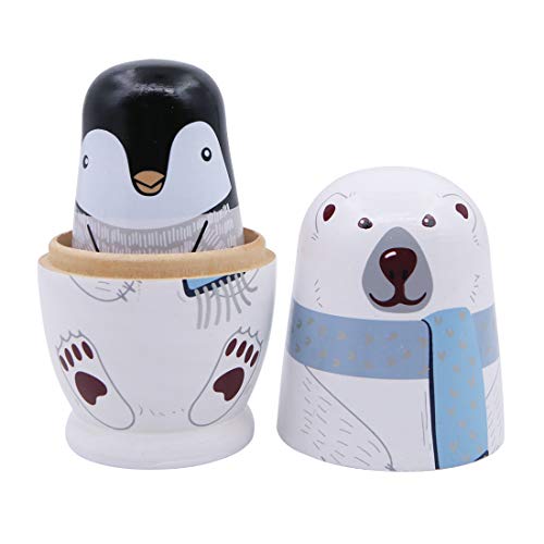 5 Piece Set Polar Bear Penguin Owl Matryoshka Nesting Dolls Stacking Toys Russian Dolls Home Decor New Year Birthday Party Decoration #TOP5