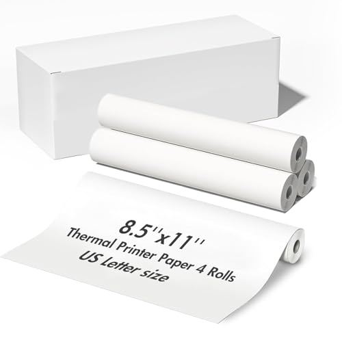 Tagzilo US Letter Size Quick-Dry Thermal Printer Paper 8.5''x11'', A4 thermal paper rolls (4 Rolls), Compatible with Tagzilo C80 Portable Thermal Printer (Printer not included)