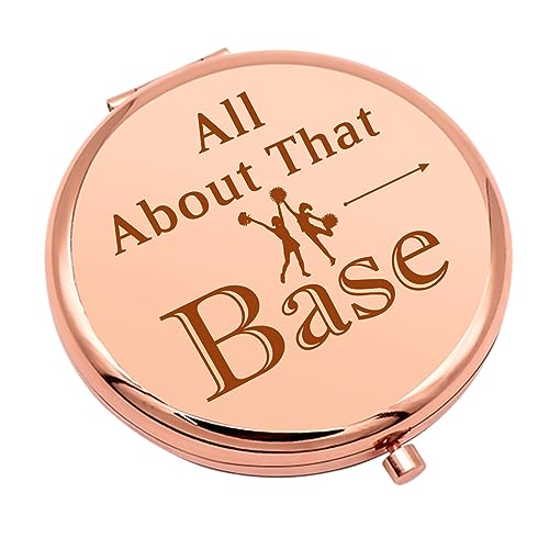 Mwphuy Cheerleading Gift Compact Makeup Mirror, Rose Gold, 2.6"L x 2.6"W, Magnifying, Dual Sided, Round, Frameless, All About That Base, Christmas Theme