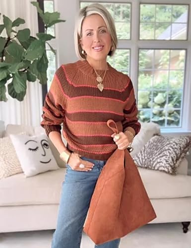 Yeokou Women Stripe Pullover Sweater Turtleneck Ribbed Knit Top Casual Fall Winter Knitwear2