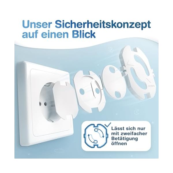 MUTKIND Steckdosen Kindersicherung - [Mit Kleber von TESA] Steckdosenschutz mit doppelten Halt - Zum Schutz für Babys und Kinder - Passend für jede Steckdose in DE - 25 Stk. Steckdosensicherung Baby – Bild 5