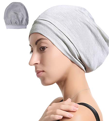 Slap Night Cap Sleep Hat Beanie - Light Grey Women Organic Bamboo Satin
