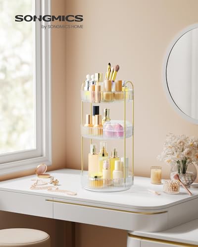 Image of SONGMICS Makeup Organizer, 3-Tier Countertop, Customizable | Customizable skincare organizer countertop, round rotating, toiletries vanity organizer, lazy Susan, gift UJKA011W02