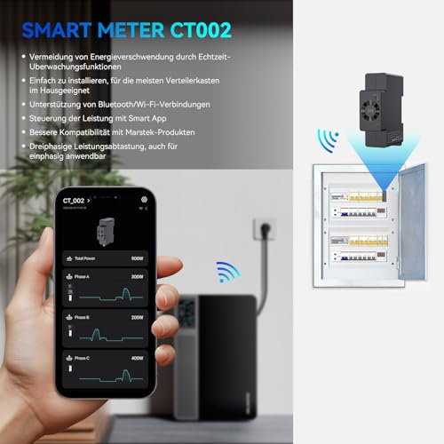 Smarter Zähler CT002 für Marstek 2500D mit Jupiter Serie, Kabellos, Unterstützt WLAN, Bluetooth, 10 Jahre Herstellergarantie, Schnelle Anpassung, Spart Stromkosten