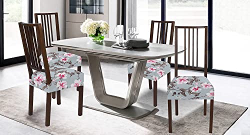 BRIDA Stretchable Floral Geometric Printed Dining Chair Seat Covers Elastic Chair Seat Case Protector, Slipcovers (Grey Pink, 1 Seat Cover)