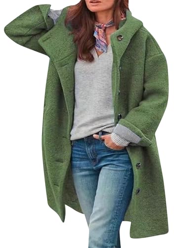 Image of OMZIN Womens Lounge Long Sleeve Pea Coat Autumn Winter Hooded Jacket Button Down Y2k Fall Coat Green 4XL