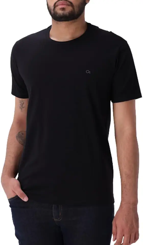 Camiseta Masculina Gola Redonda, 100% Algodão, Slim, Casual