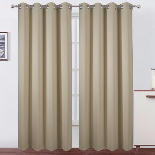 Image of LEMOMO Blackout Curtains 52 x 120 Inch Long Beige Curtains Set of 2 Panels Room Darkening Curtains for Bedroom and Living Room