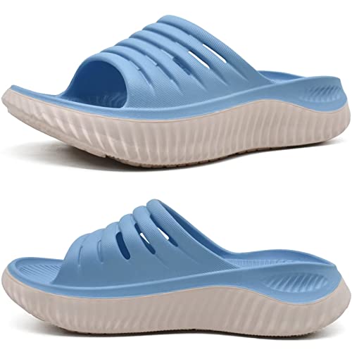 Kuailu Womens Recovery Sandals Comfort Plantar Fasciitis Ladies Orthotic Open Toe Slip On Slides Thick Pillow Cloud Cushioned Foam Sole Wide Shower Slippers Summer Pool Beach Blue Size 12 #TOP28