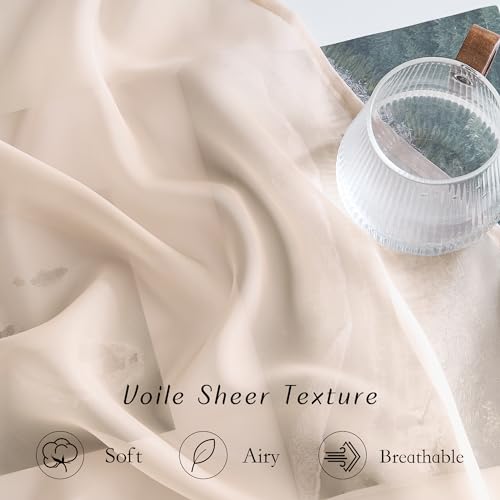 Image of NICETOWN Taupe Sheer Curtains 90 inches Long, Grommet Airy & Elegant Light Filtering Soft Sheer Lightweight Window Treatment for Bedroom /Living Room, W54 x L90, 2 Panels