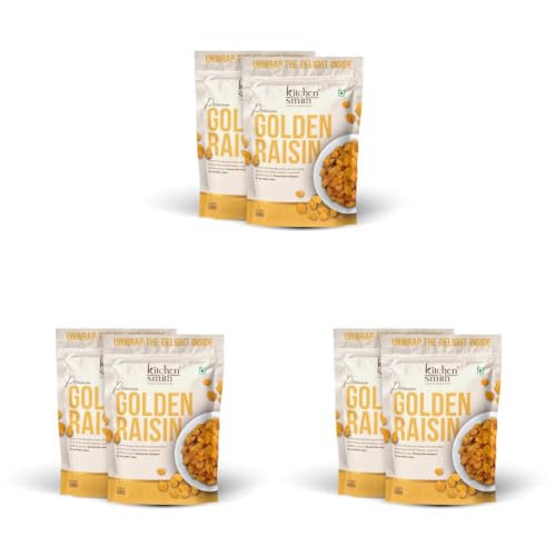 Image of KitchenSmith Golden Raisin Seedless - Pack of 6 (500gm Each) | Dakh, Indian Kishmish, Raisins | Premium Long Raisins & Naturally Sourced Dry Fruits