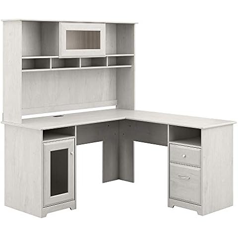 Bush Furniture Cabot L Shaped Computer Desk with Hutch Cover