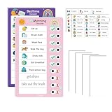 2PCS Visual Chore Chart for Kids, Schedule Checklist for Children, Kids' to-Do Task Boards (1 Morning Routine Board, 1 Bedtime Routine Board) (Pink)