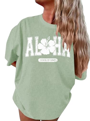 Image of SHENHE Girl's Summer Hawaiian Shirt Aloha Tropical Graphic Cute Crewneck Short Sleeve T Shirts Teen