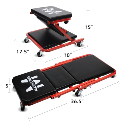 MAXWORKS 50873 2 in 1 Mechanic Creeper 36 inch Z-Creeper Seat 300 lbs Capacity Low Profile Creeper with 6 pcs Casters for Garage Shop Auto Repair by MaxWorks - Image 2