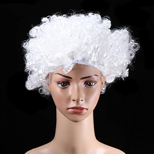 PIXNOR Branco Curto Fofo Afro Perucas Engraçadas para Festa de Feriado de Halloween Palhaço Acessóri