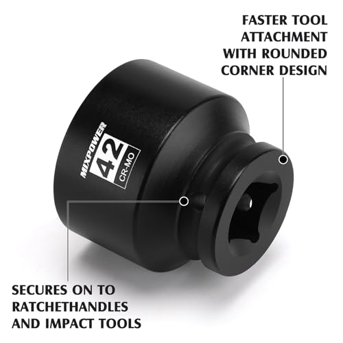 Image of MIXPOWER 3 /4 inch Drive Shallow Impact Socket, 42mm, CR-MO, Metric, 6 Point, Axle Nut Impact Grade Socket for Easy Removal